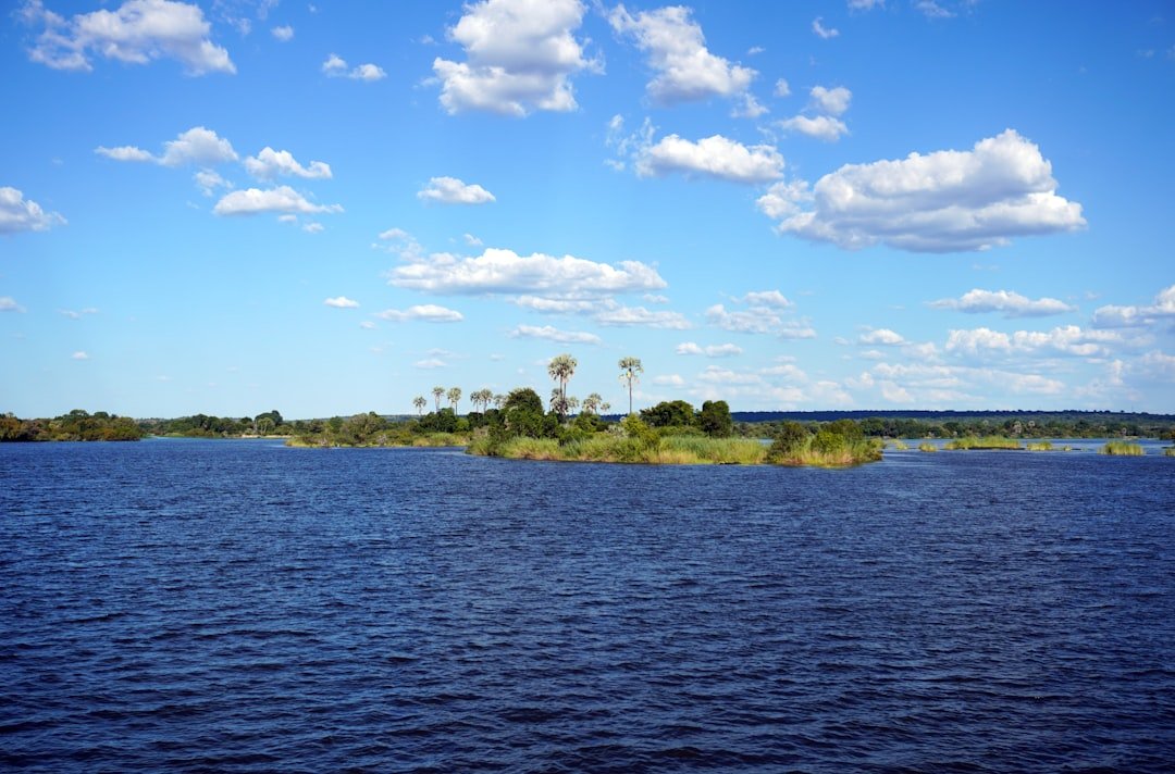 Wide view of the upper Zambezi River above Victoria Falls, Zimbabwe