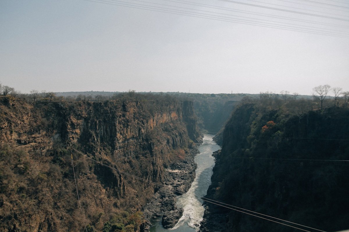 The Zambezi River gorge from the Victoria Falls Bridge, Zimbabwe